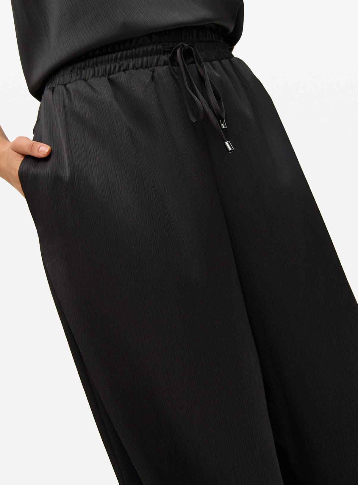 Black Satin Plisse Ultra Wide Leg Co-ord Trousers 12 - Image 3