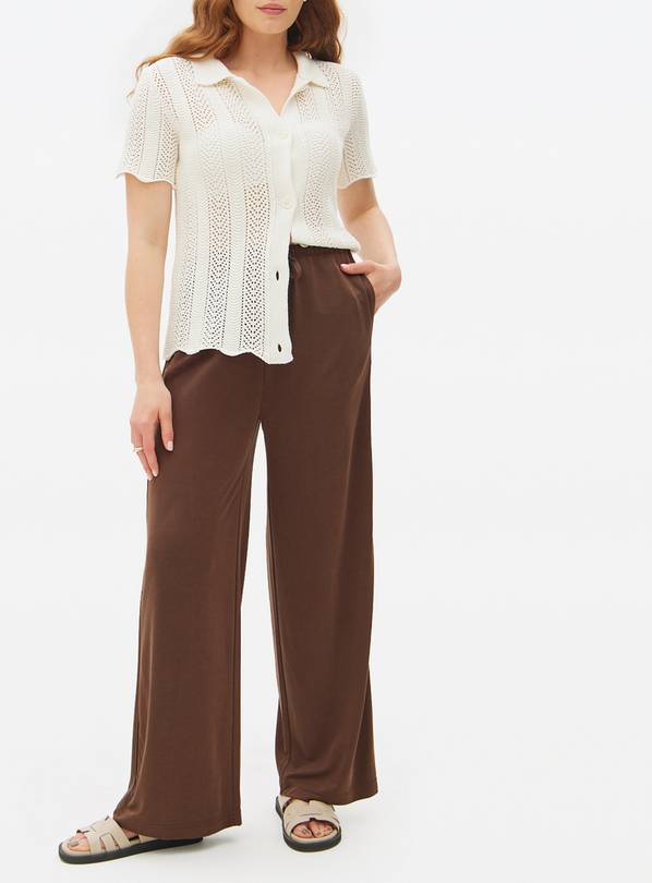 Brown Cupro Wide Leg Trousers  16