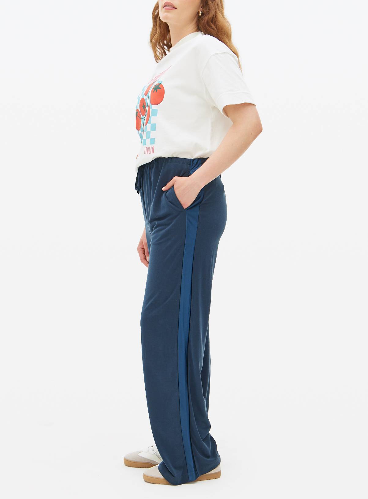 Navy Cupro Wide Leg Trousers  14 - Image 3