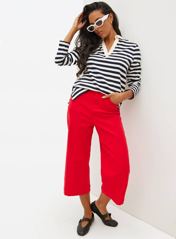 Red Denim Wide Leg Cropped Jeans 22