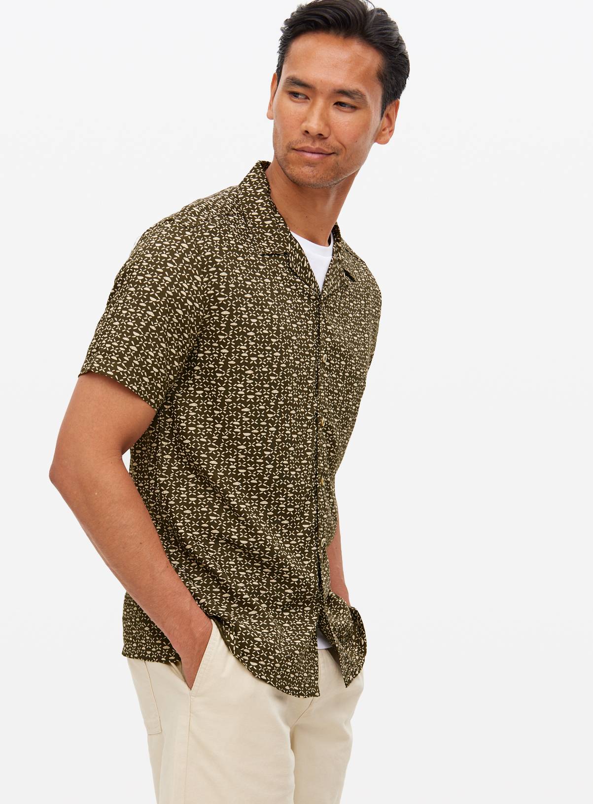 Khaki Printed Viscose Shirt XL - Image 1