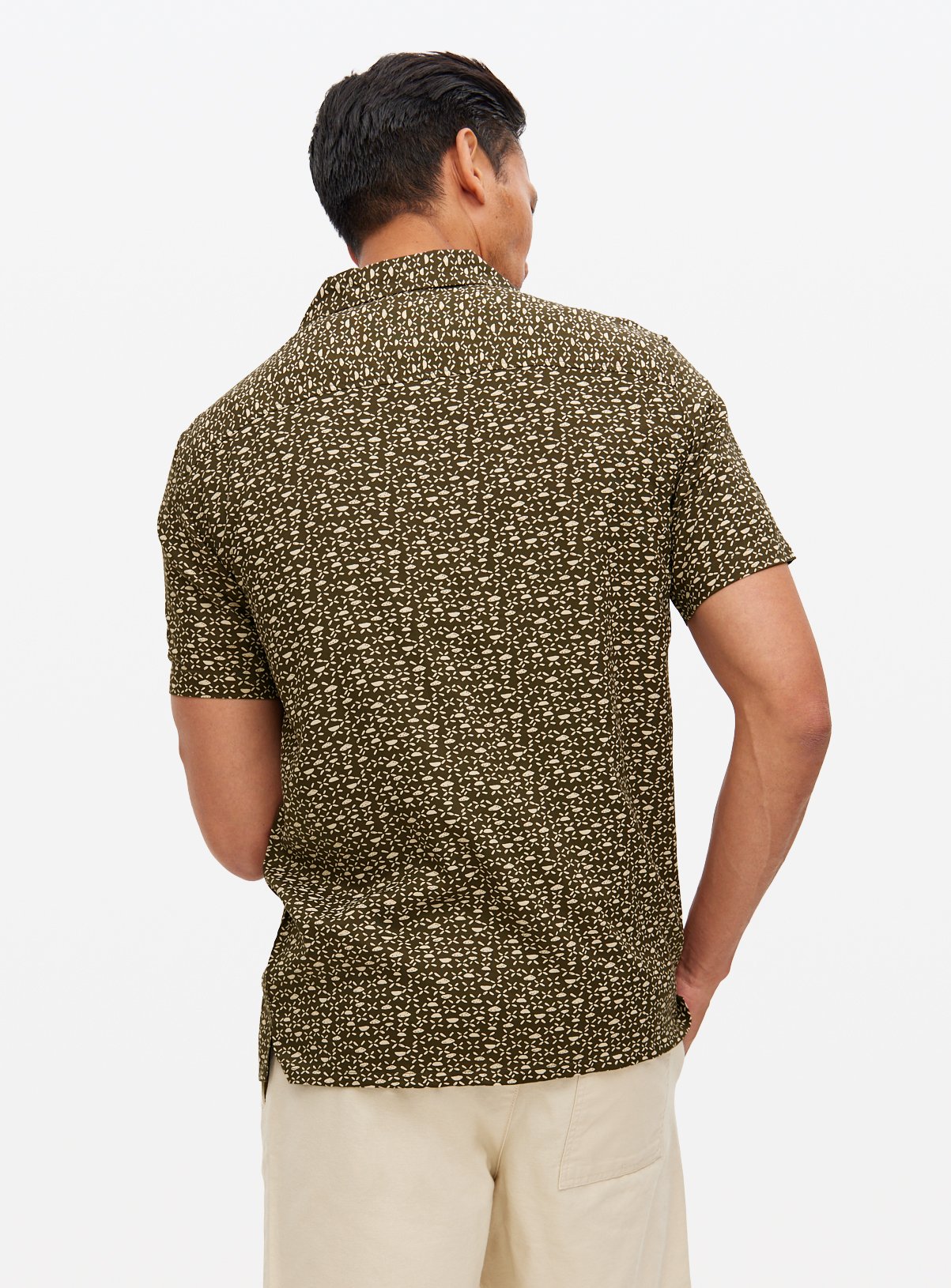 Khaki Printed Viscose Shirt XL - Image 6 thumbnail