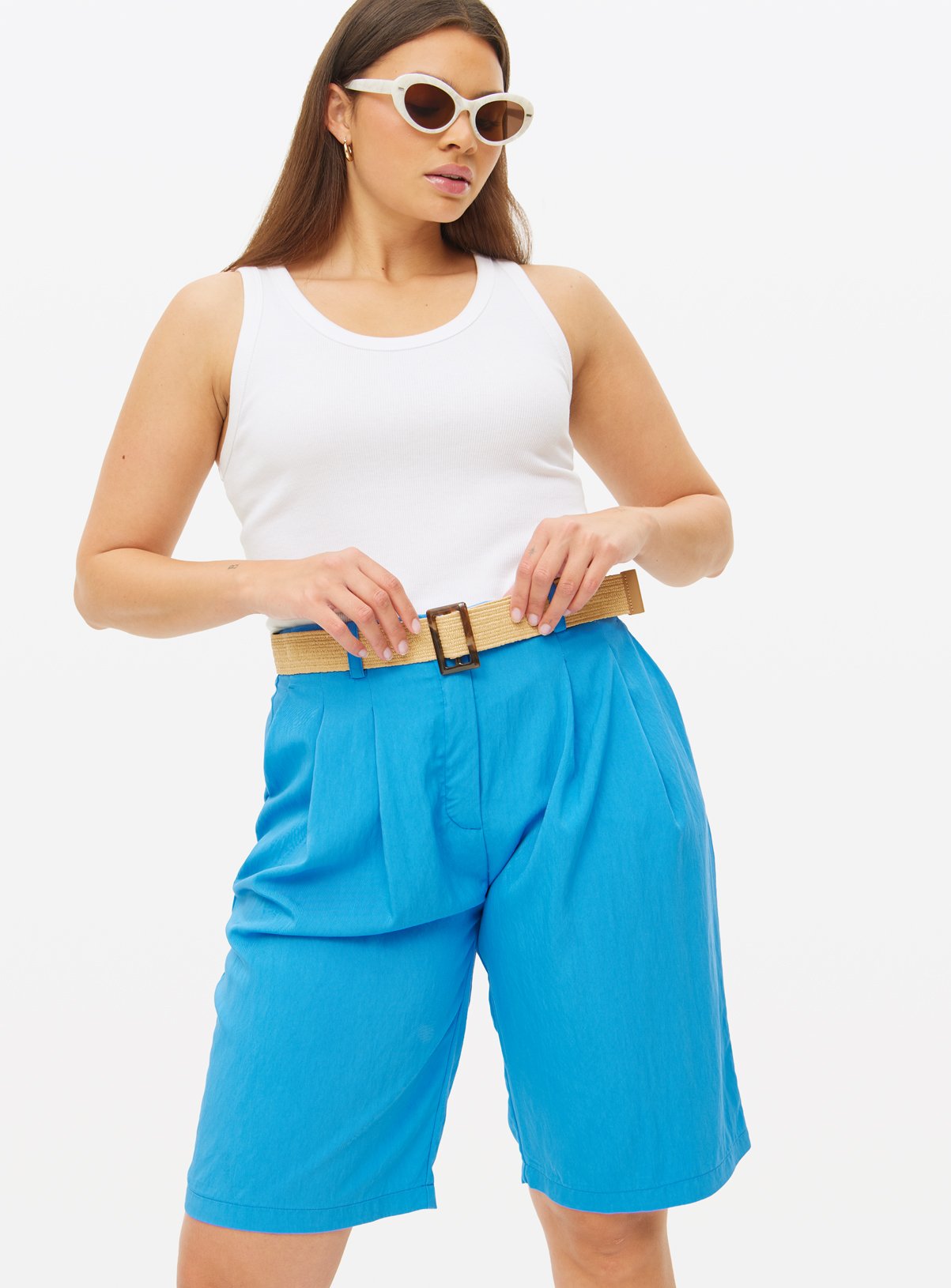 Blue Belted Longline Co-ord Shorts