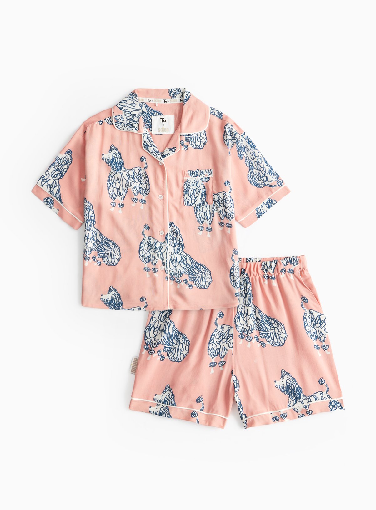 Tu X Scion Pink Poodles Print Traditional Pyjama Set 6-7 years