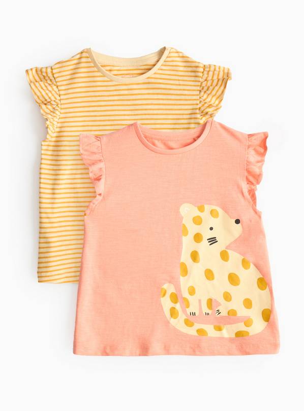 Leopard Print Frill Sleeve T-Shirts 2 Pack 5-6 years