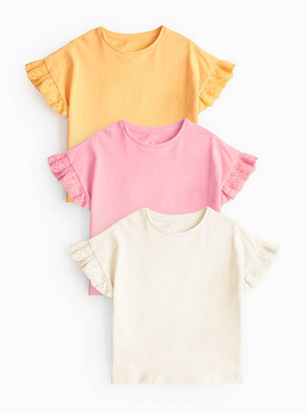 Cream  Broderie Sleeve T-Shirt 3 Pack 4-5 years