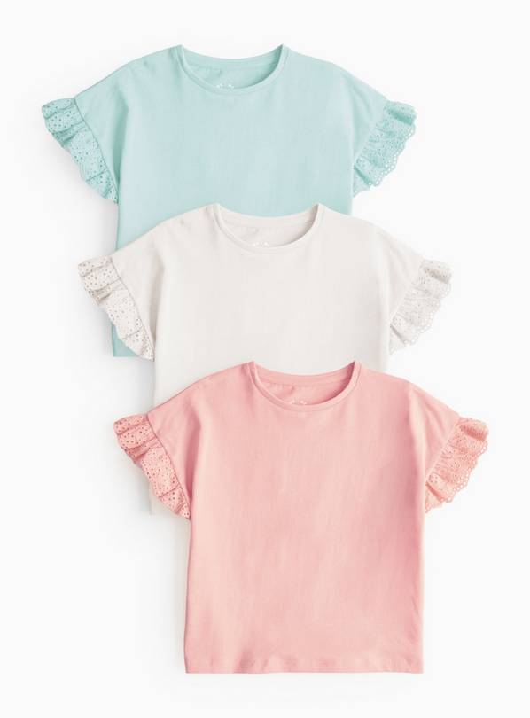 Pink Broderie Sleeve T-Shirt 3 Pack 1-2 years
