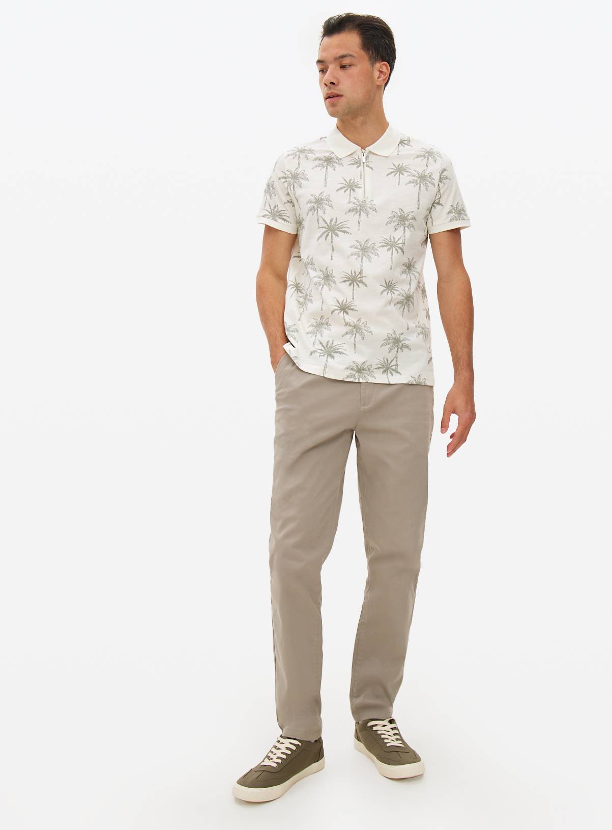 Cream Palm Tree Printed Polo Shirt XL - Image 2