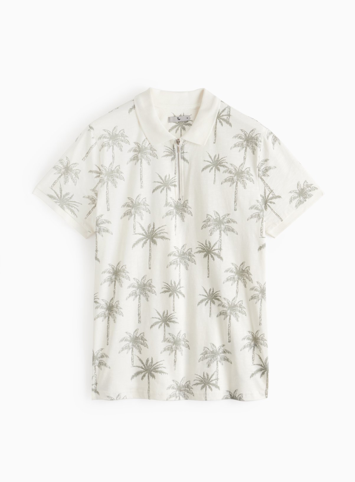 Cream Palm Tree Printed Polo Shirt XL - Image 3 thumbnail