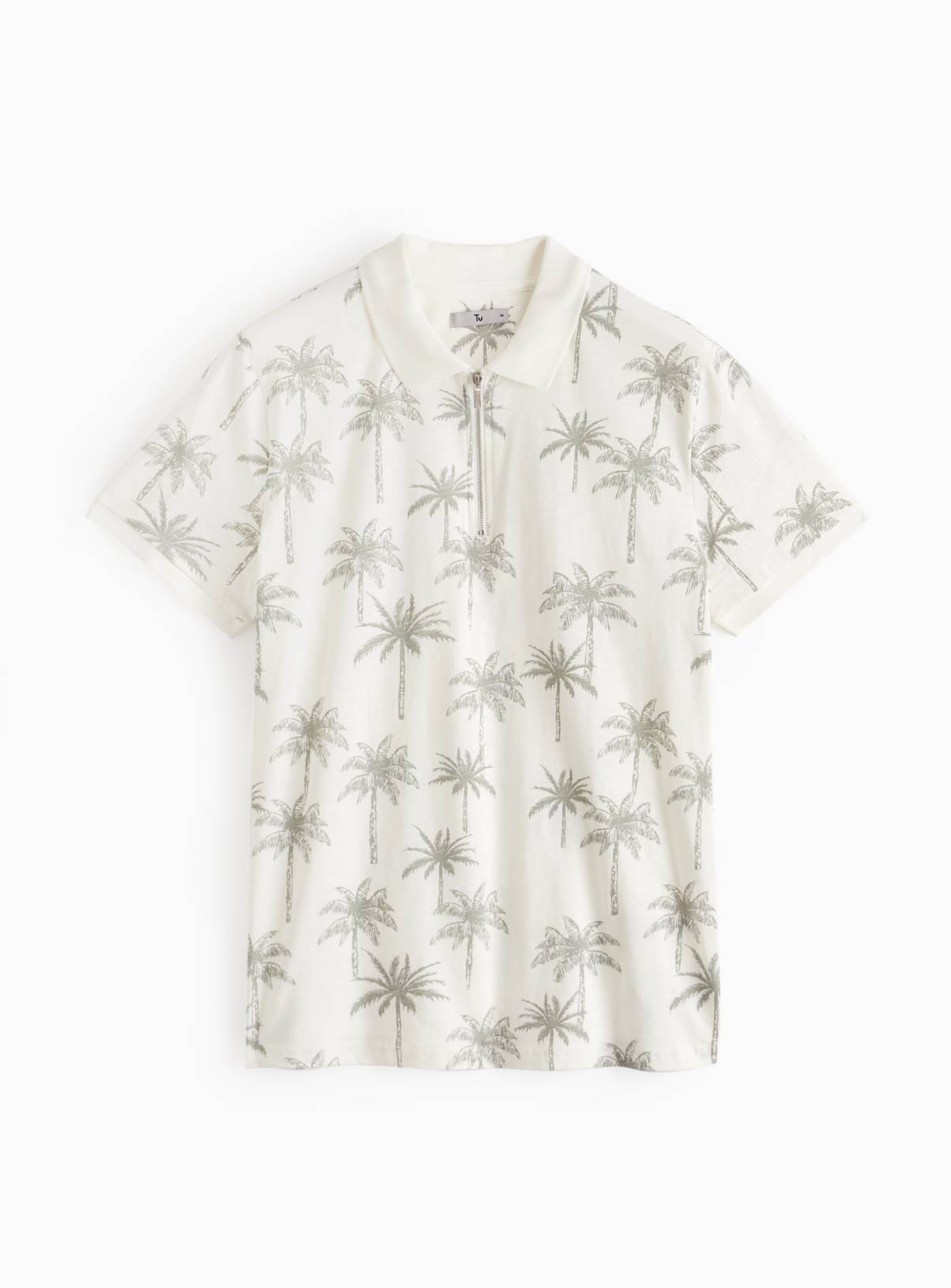 Cream Palm Tree Printed Polo Shirt XL - Image 3