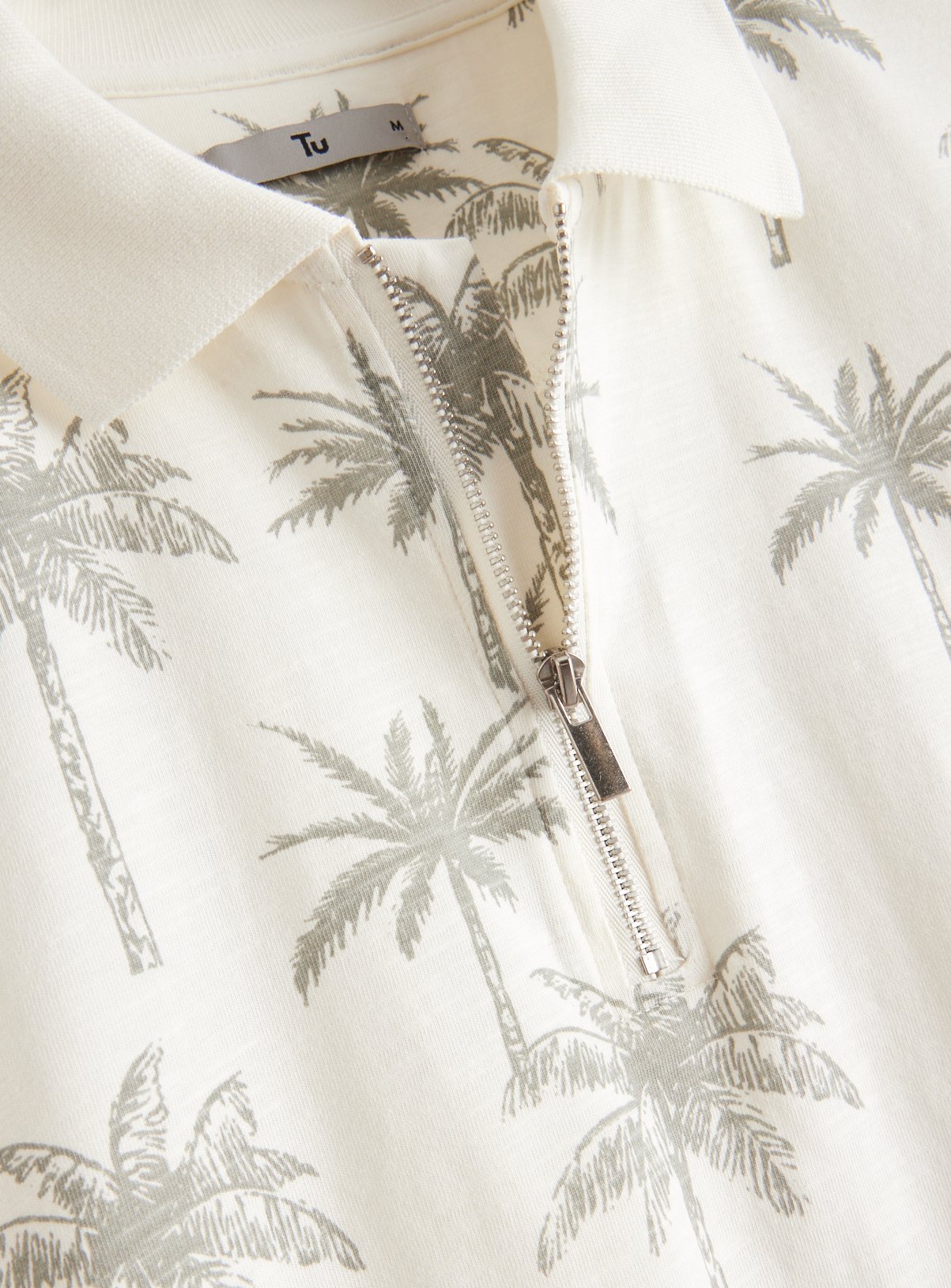 Cream Palm Tree Printed Polo Shirt XL - Image 4 thumbnail