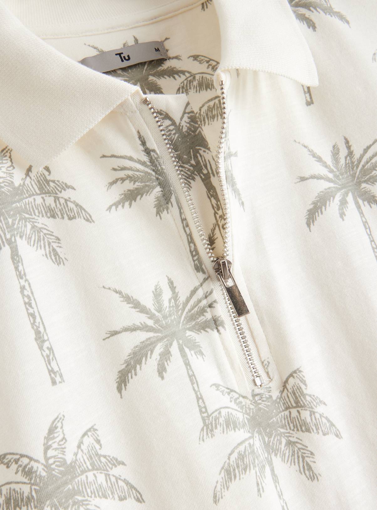 Cream Palm Tree Printed Polo Shirt XL - Image 4