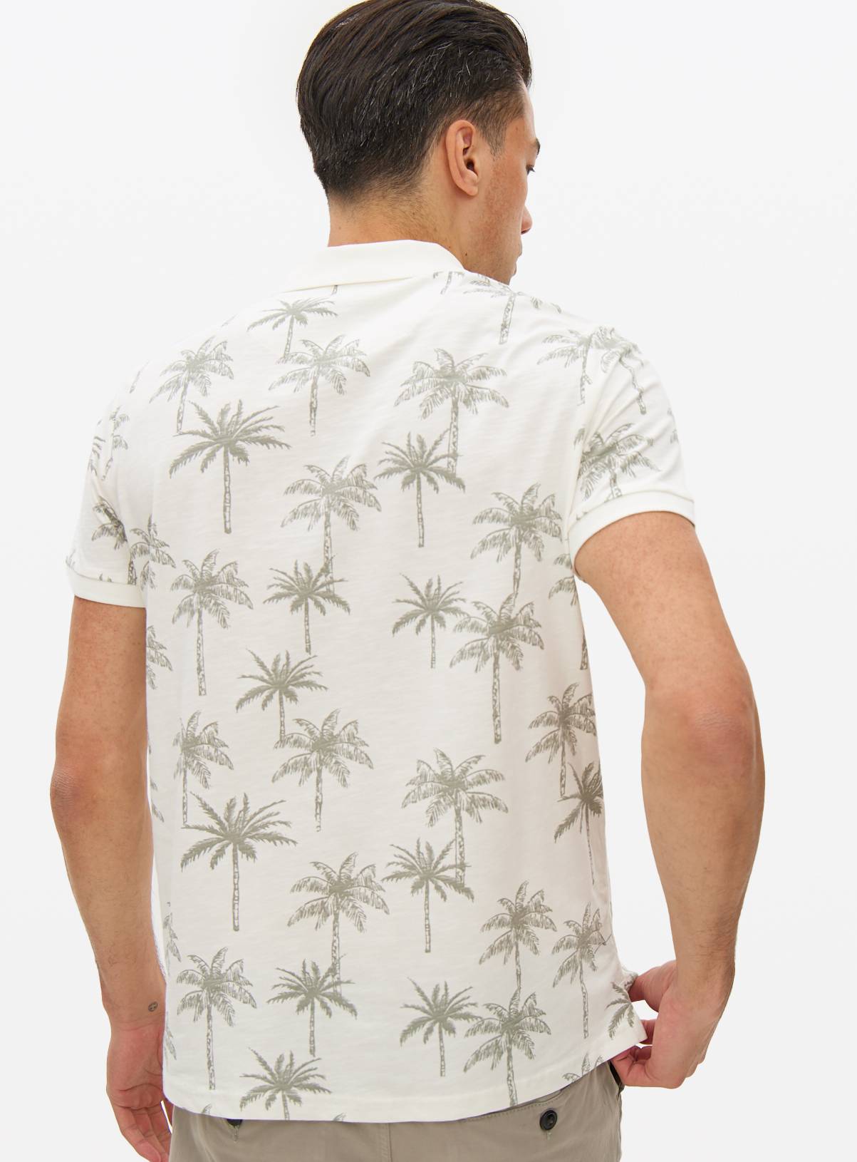 Cream Palm Tree Printed Polo Shirt XL - Image 5