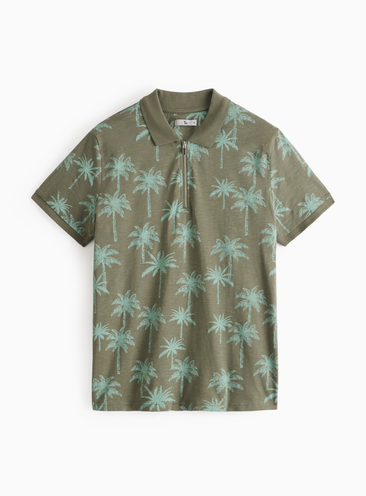 Khaki Palm Tree Printed Polo Shirt XL - Image 3 thumbnail