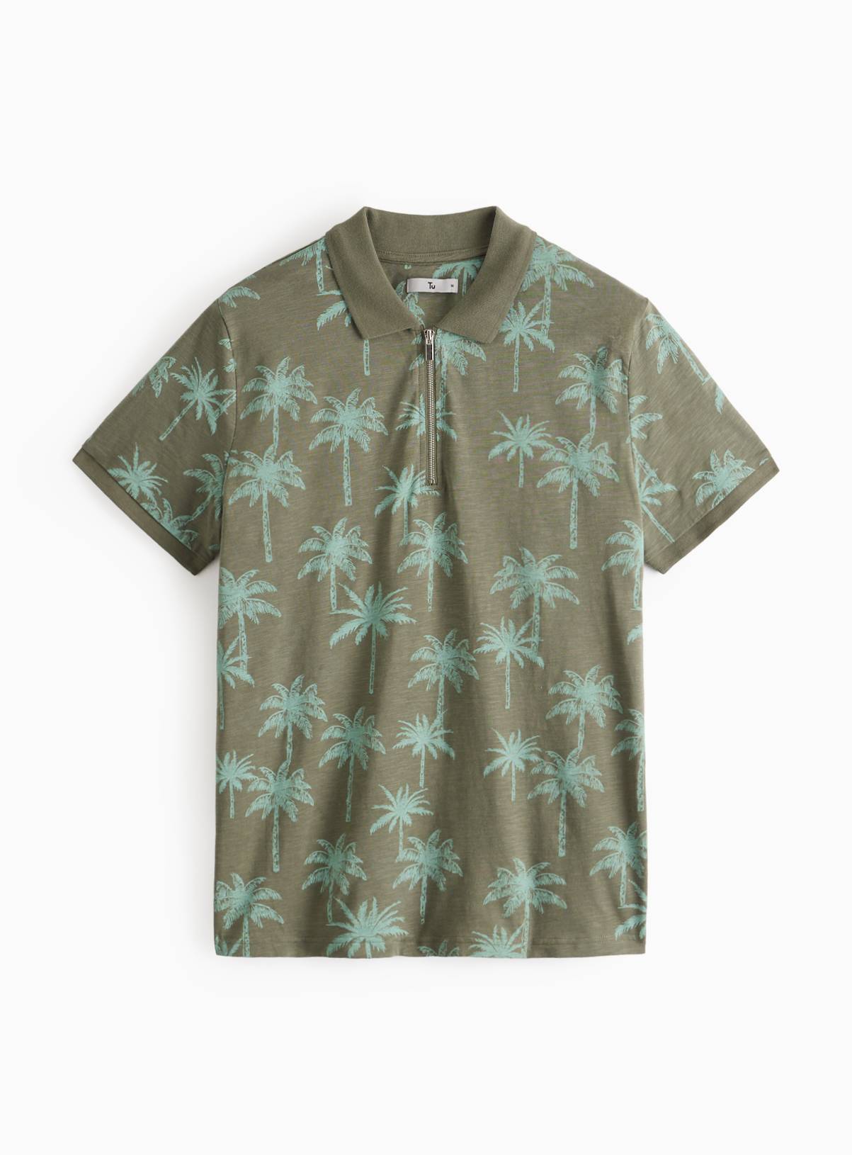 Khaki Palm Tree Printed Polo Shirt XL - Image 3