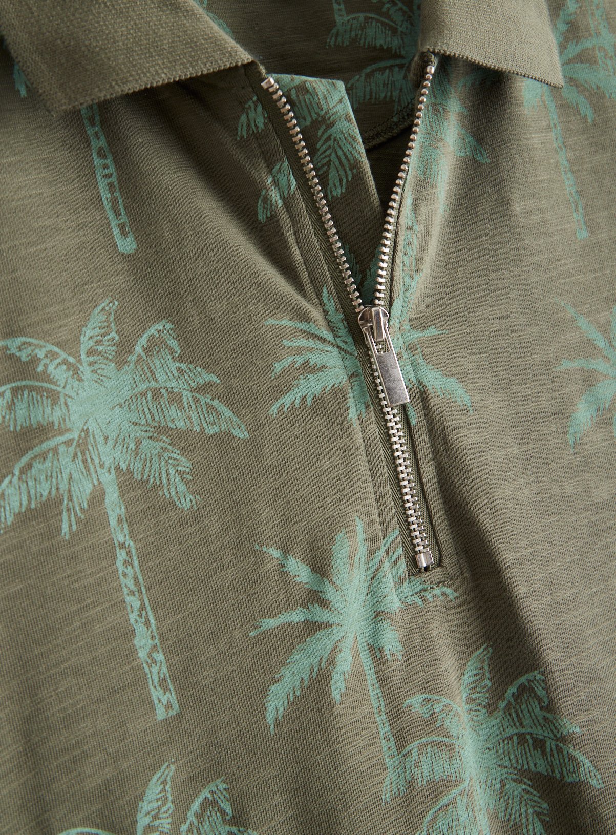 Khaki Palm Tree Printed Polo Shirt XL - Image 4 thumbnail
