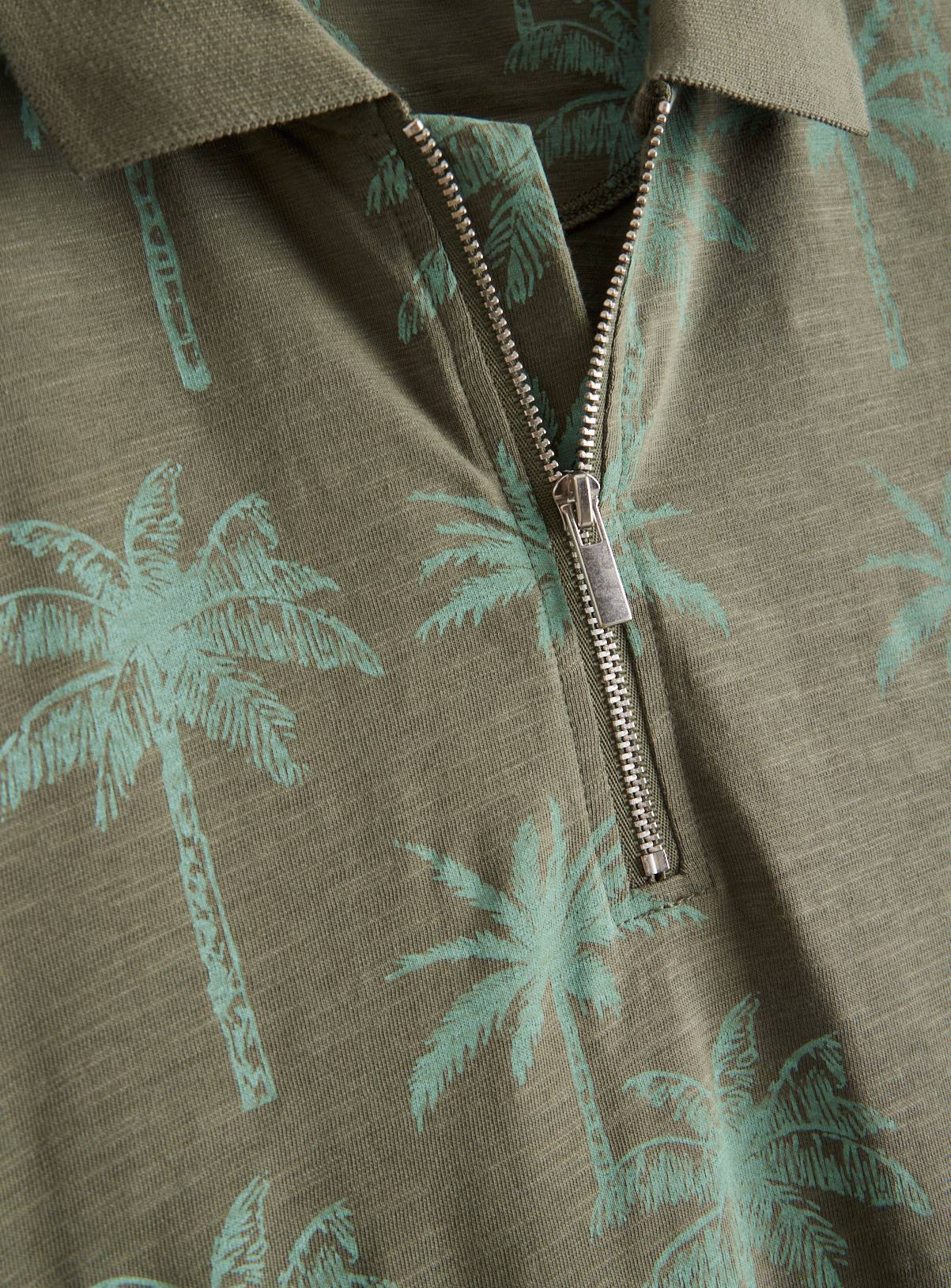 Khaki Palm Tree Printed Polo Shirt XL - Image 4
