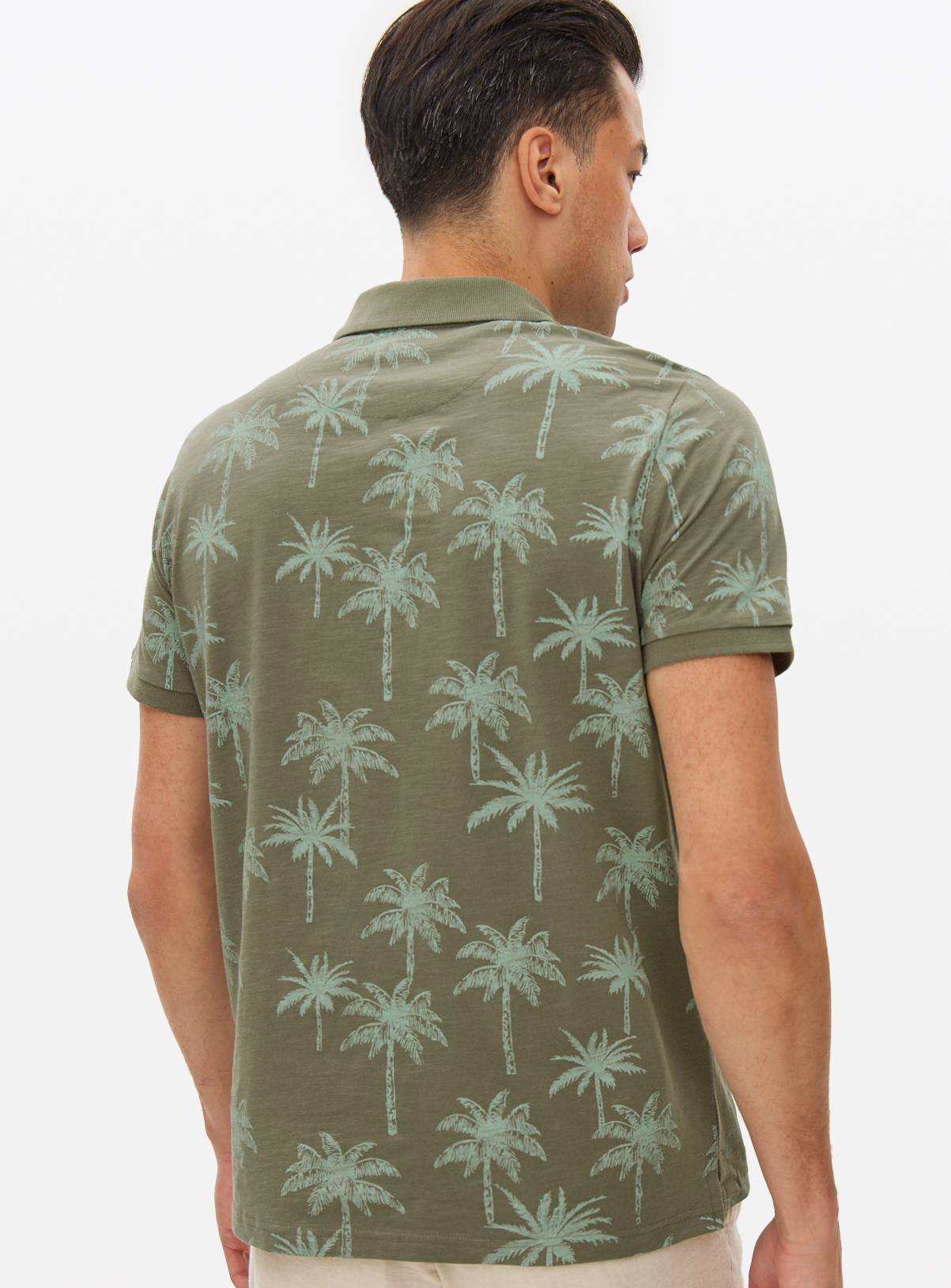 Khaki Palm Tree Printed Polo Shirt XL - Image 5