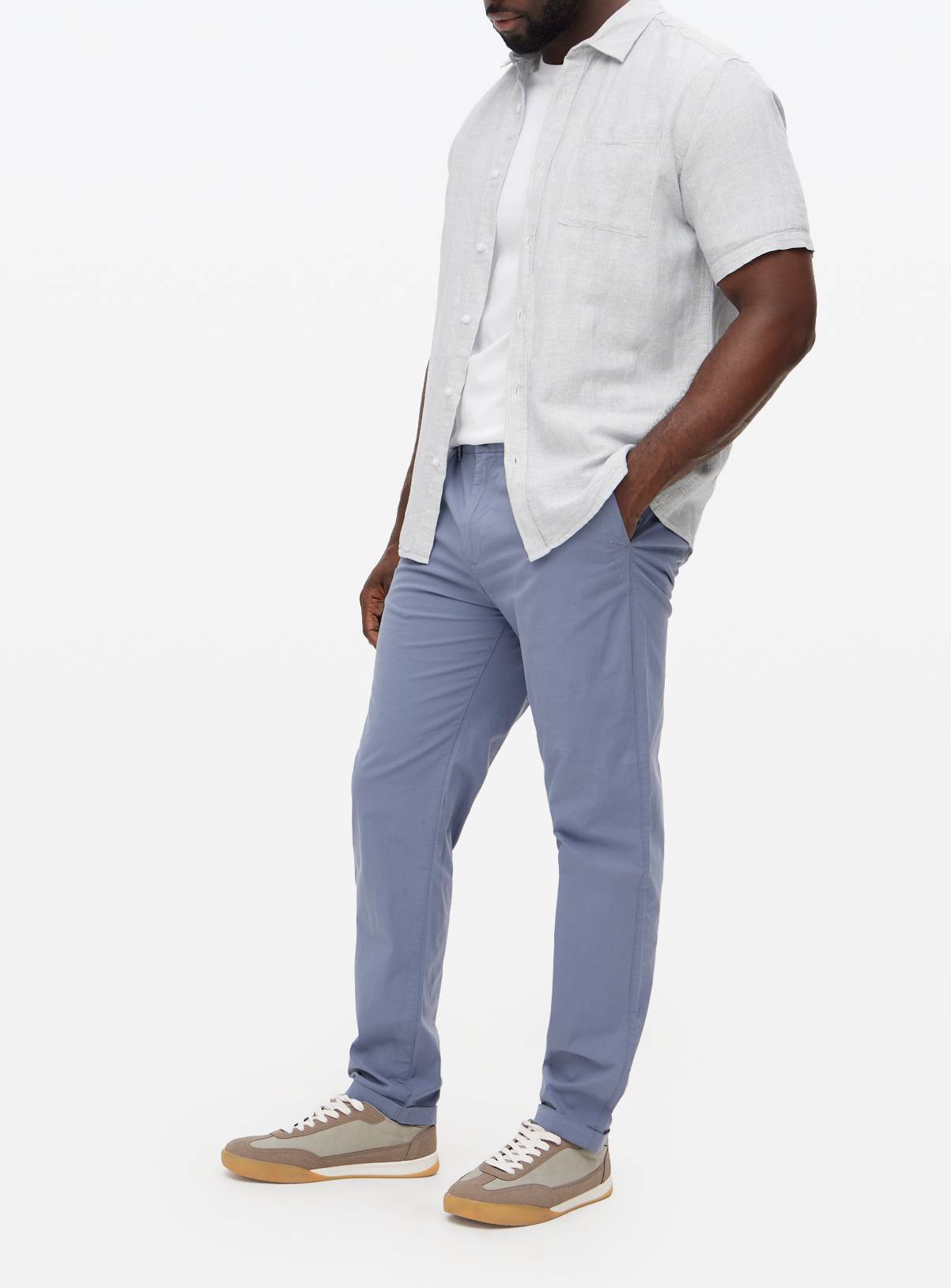 Blue Pleated Detail Chino Trousers  40S - Image 1