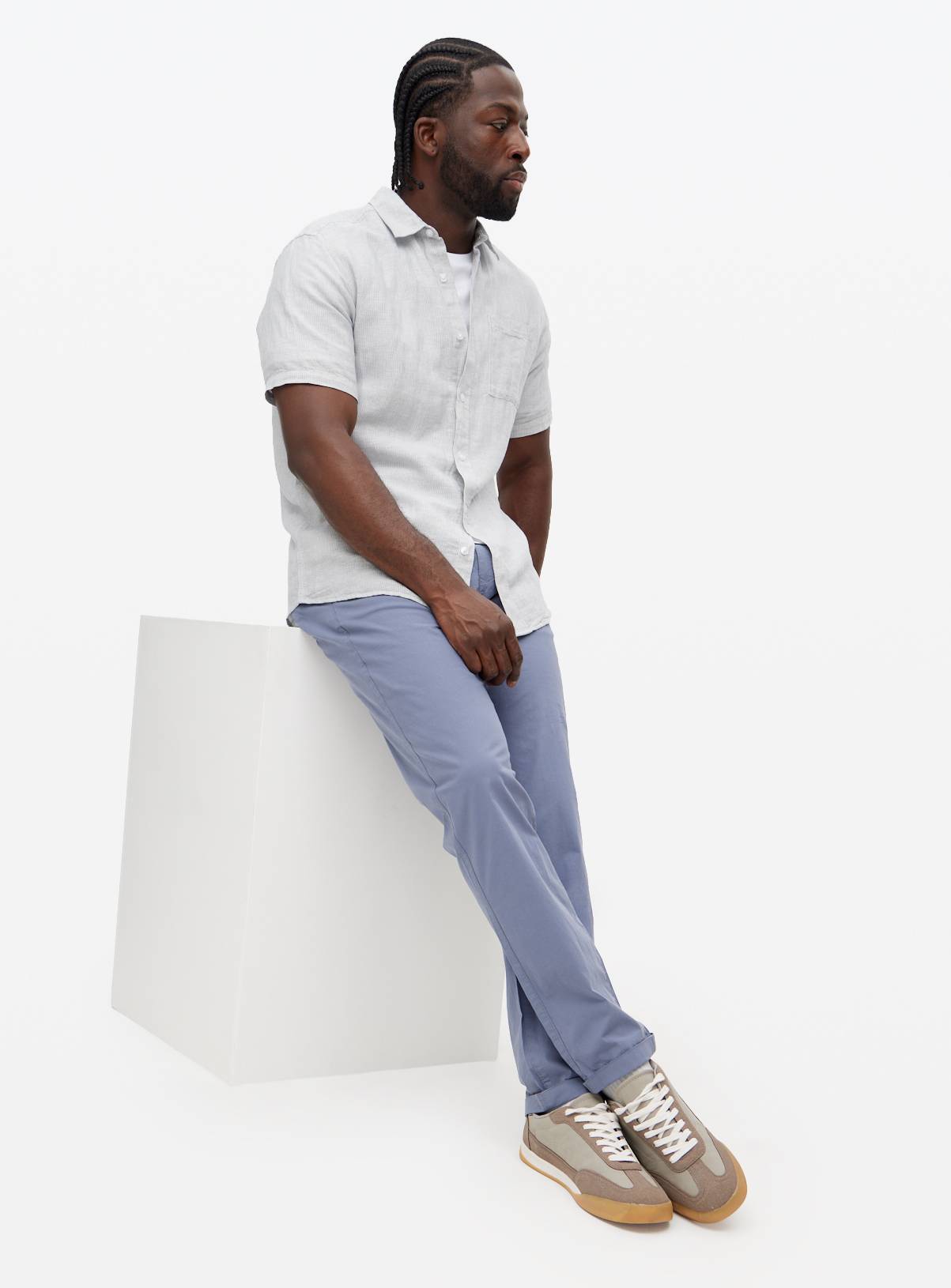 Blue Pleated Detail Chino Trousers  40S - Image 2