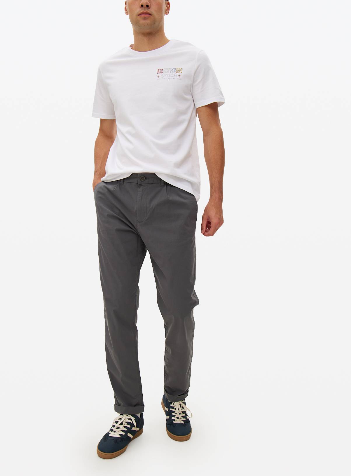 Grey Pleated Detail Chino Trousers  42R - Image 1