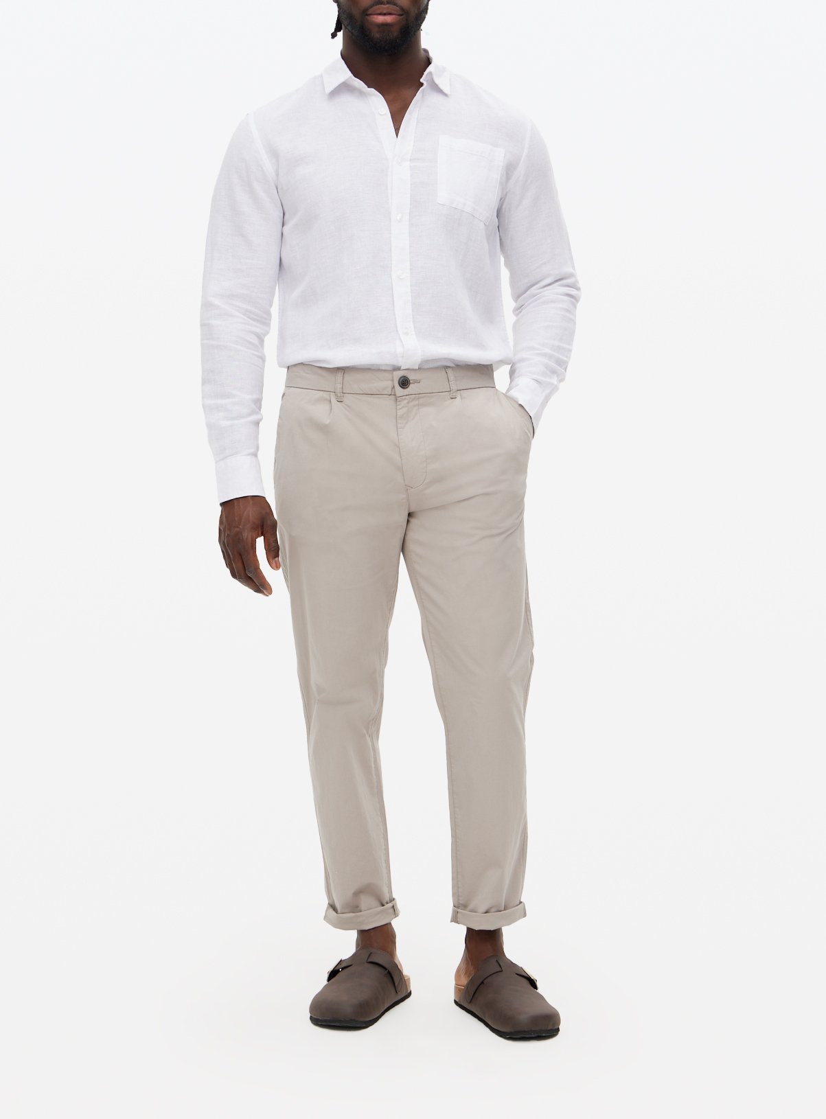 Stone Pleated Detail Chino Trousers  38R - Image 1 thumbnail