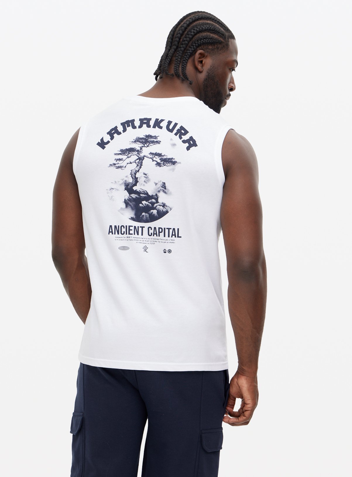 Men's White Graphic Print Vest