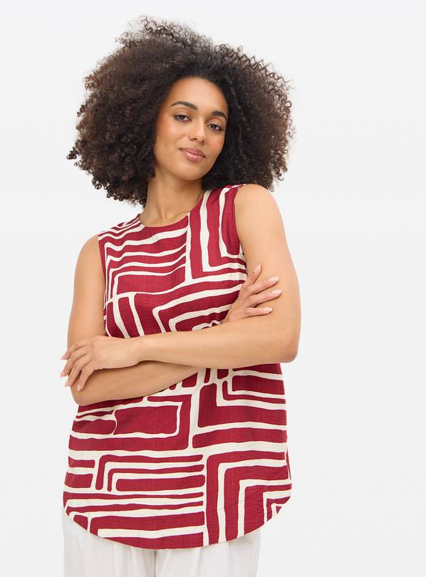 Dark Red Printed Sleeveless Co-ord Shell Top 16