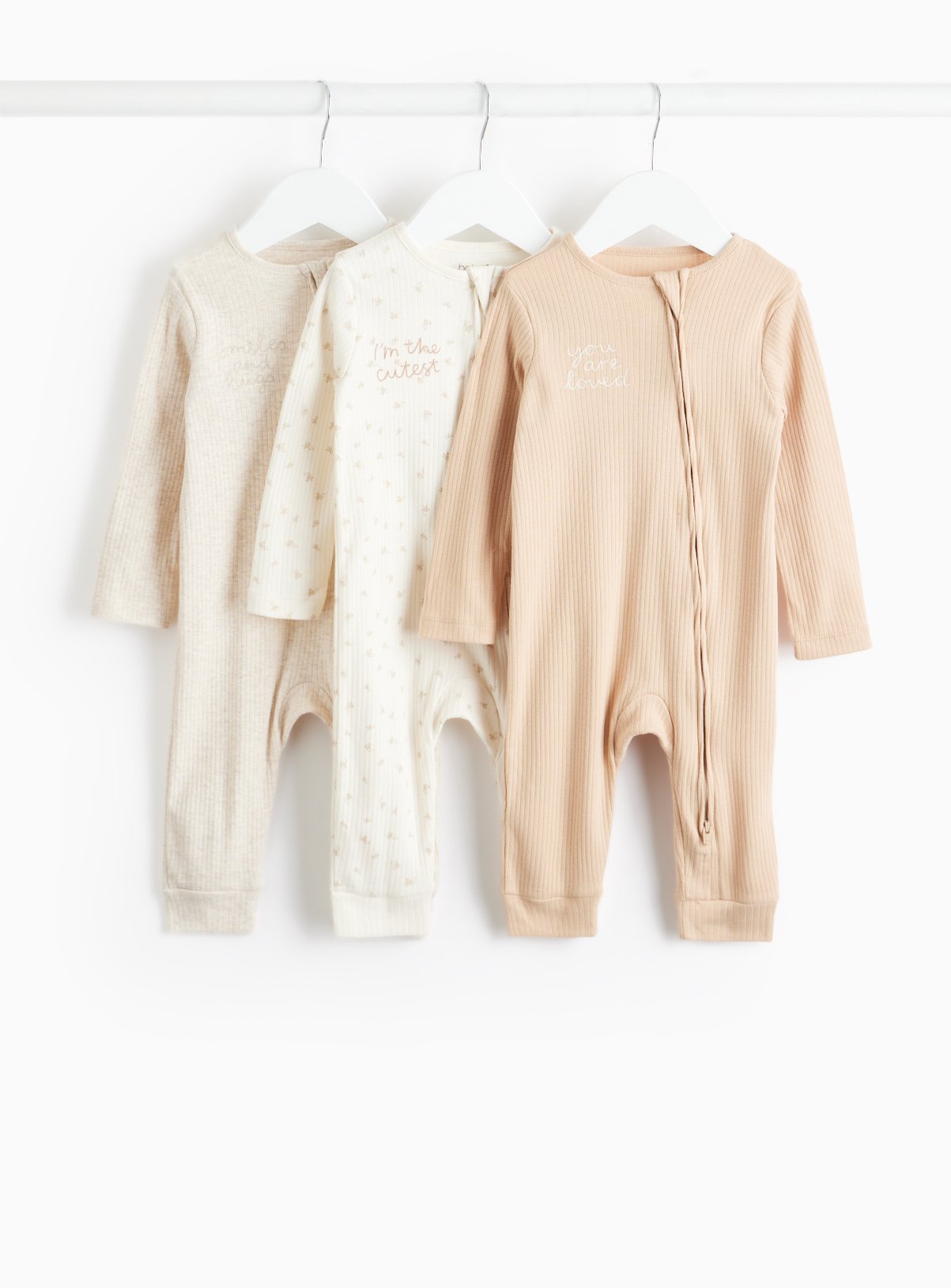 Neutral Floral Two-Way Zip Sleepsuit 3 Pack (3-6 Months) - Tu by Sainsbury's