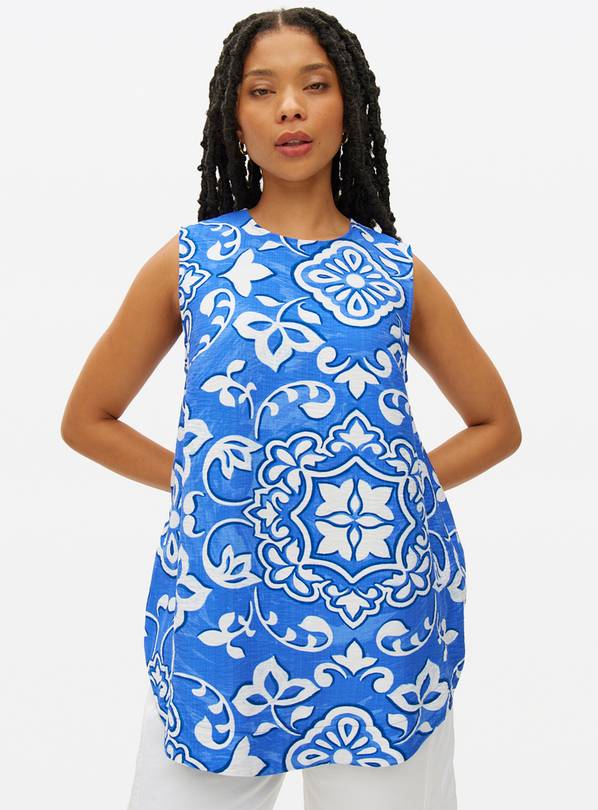 Blue Tile Print Sleeveless Co-ord Shell Top 14