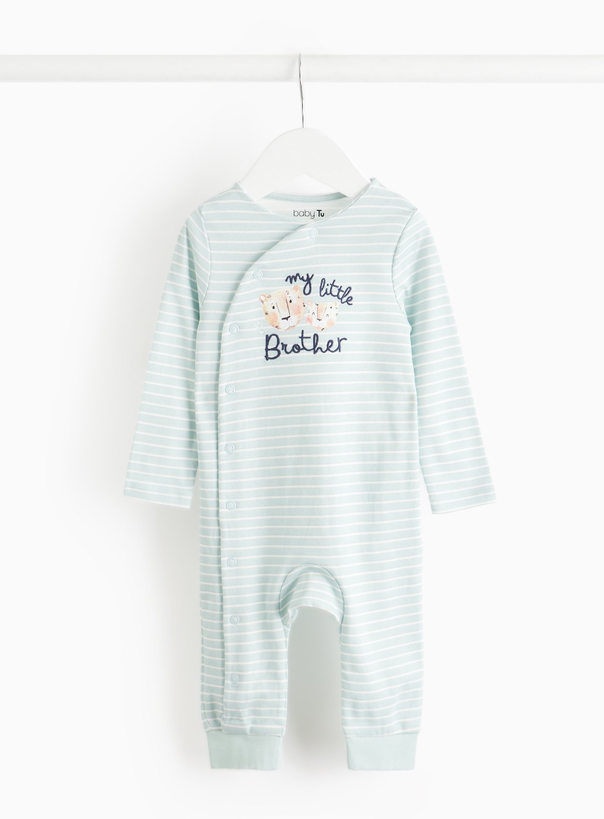 Blue Blue Striped Little Brother Slogan Sleepsuit (Up To 3 Mths) - Tu by Sainsbury's
