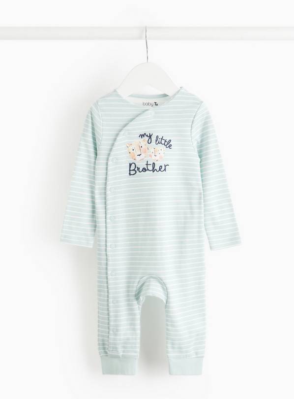 Blue Striped Little Brother Slogan Sleepsuit Up to 3 mths