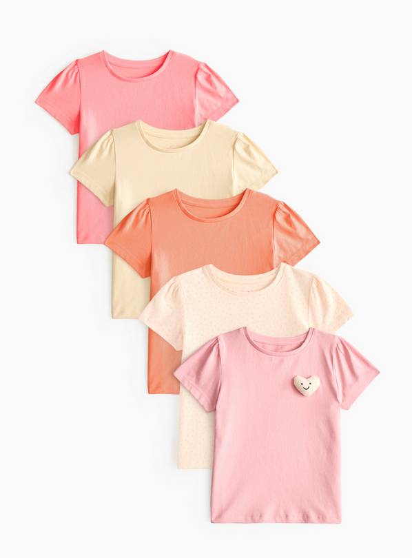 Padded Heart Pink T-Shirt 5 Pack 1-2 years