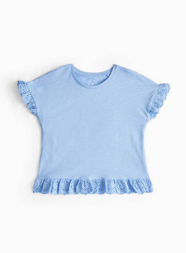Blue Broderie Frill Short Sleeve T-Shirt 6-7 years