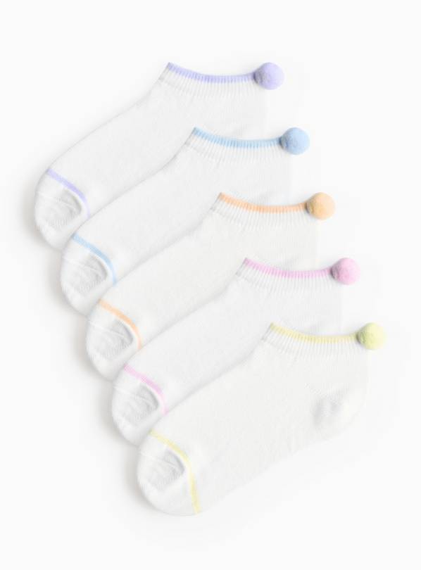 Pom Pom Detail Trainer Socks 5 Pack 3-5.5