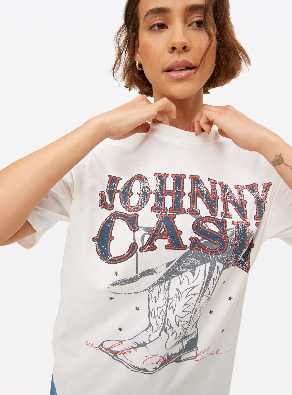 Cream Johnny Cash Graphic Oversized T-Shirt