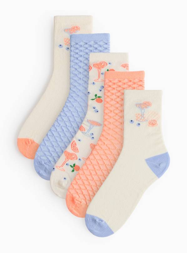 Cocktail Print Textured Ankle Socks 5 Pack 4-8