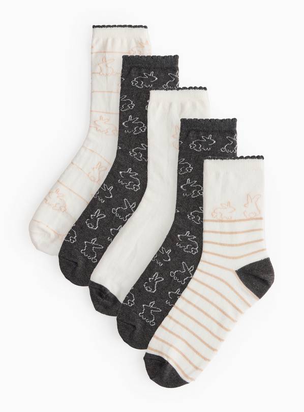 Easter Bunny Print Ankle Socks 5 Pack 4-8