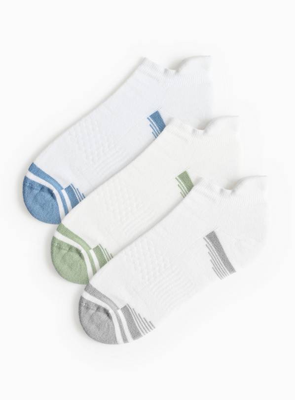 White Stripe Footbed Trainer Socks 3 Pack 6-8.5