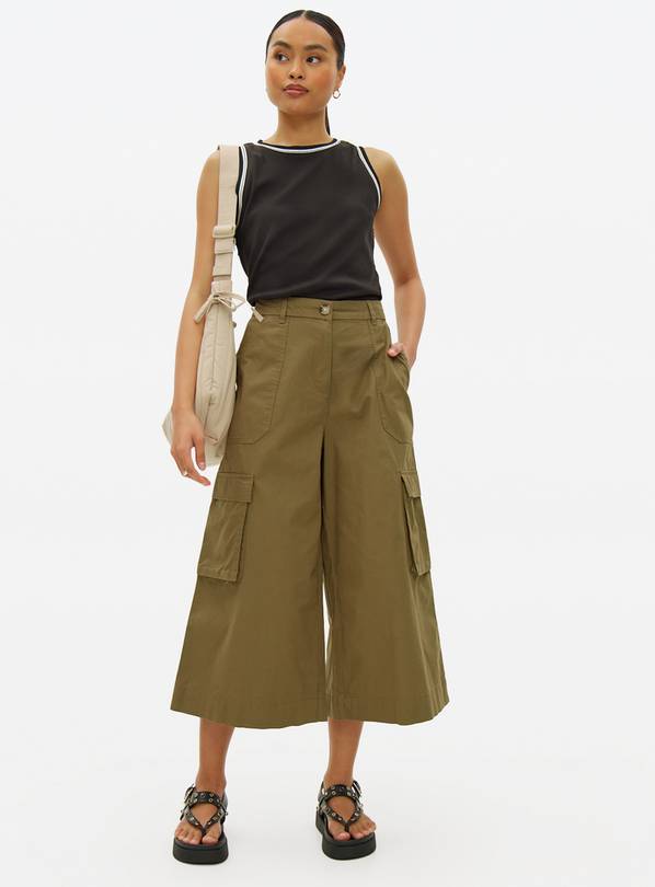 Khaki Poplin Cargo Culottes 24