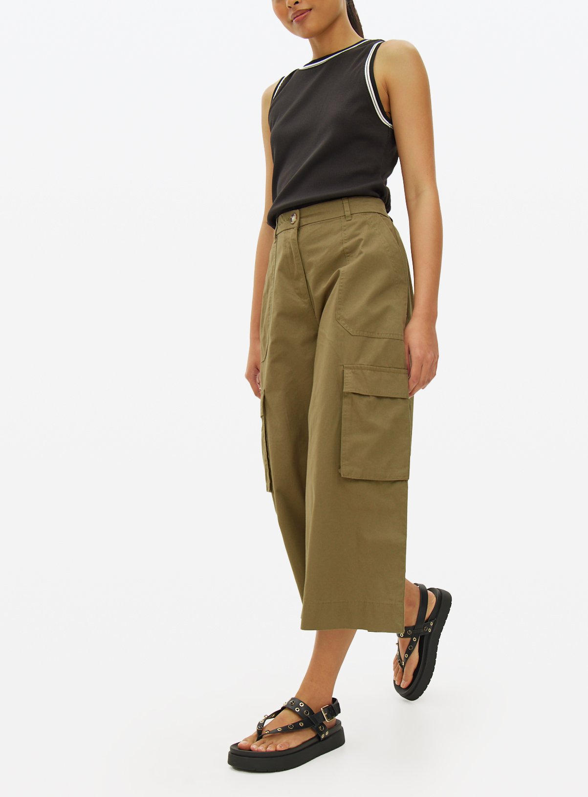 Khaki Poplin Cargo Culottes 24 - Image 3 thumbnail