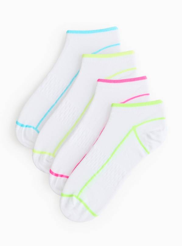 White Neon Tip Microfibre Trainer Socks 4 Pack 4-8