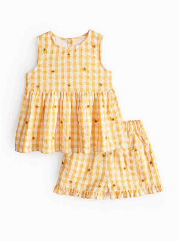 Yellow Gingham Flower Embroidered Co-ord Set  1-2 years