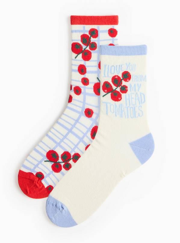 Mother's Day Tomatoes Print Ankle Socks 2 Pack 4-8