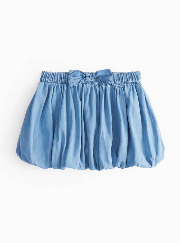 Blue Chambray Bow Puffball Hem Skirt 1-2 years