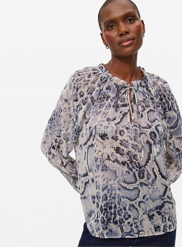 Blue Snake Print Frill Neck Blouse 18