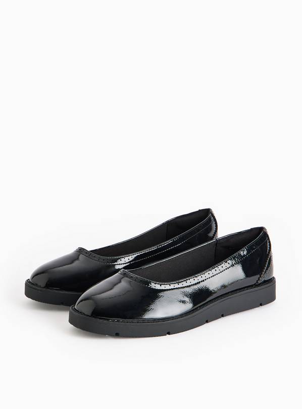 Patent Black Wedge Ballerina Pumps  7
