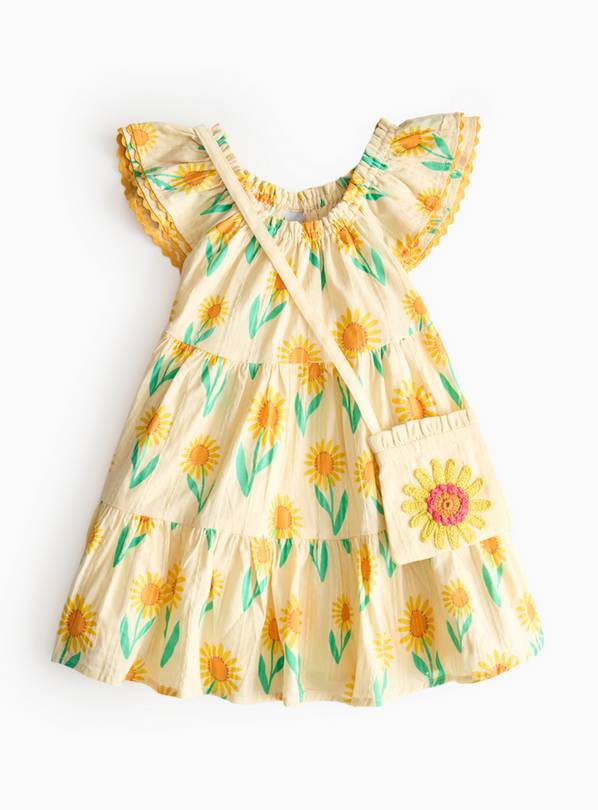 Sunflower Print Woven Dress & Bag  1-2 years
