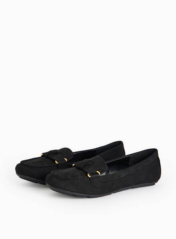 Black Buckle Faux Suede Driving Loafers 7