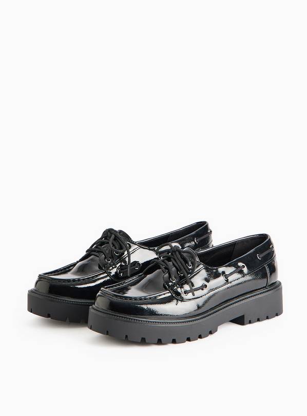 Black Patent Chunky Boat Shoes 7